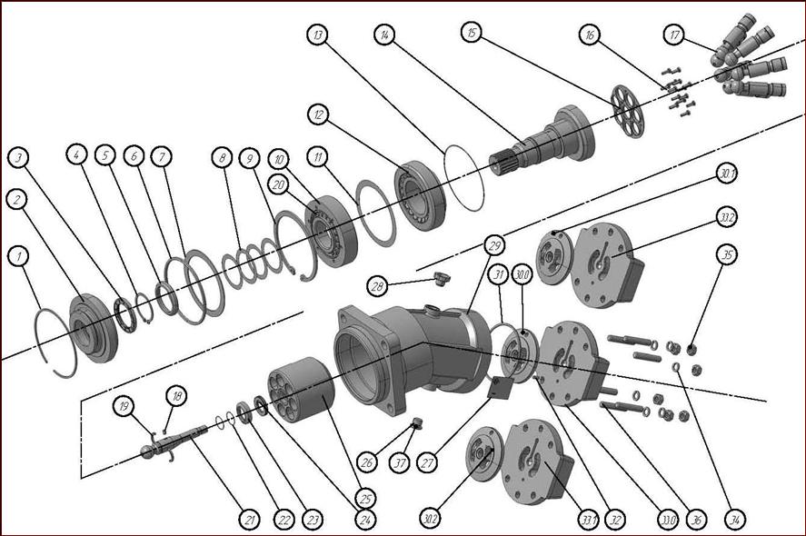 структурная схема
гидравлического насоса PBF10.4.112
гидравлического мотора MBF10.4.112 